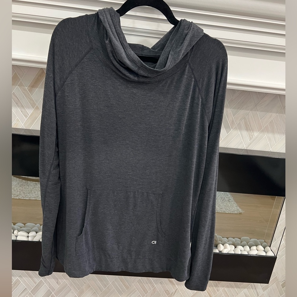 GAP GapFit Breathe Heathered Charcoal Grey Hooded Light Weight Workout Shirt XL
